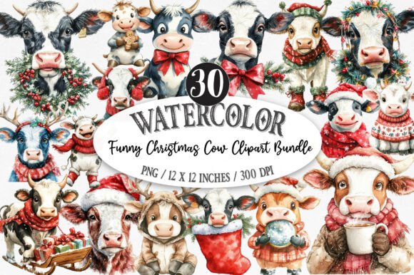 Download Funny Christmas Cow Clipart Bundle - Funny Collection