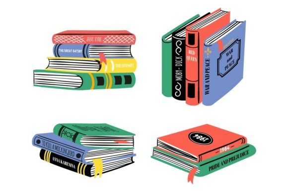Download Pile of Bestseller Books. Hand Drawn - Bestseller Collection