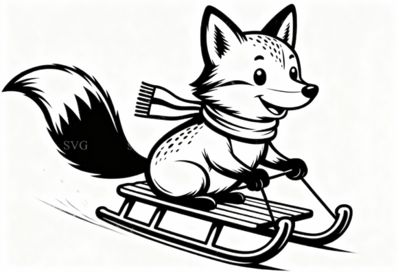 Download Cute Fox Sledding Winter Animal SVG - Winter animal svg Collection