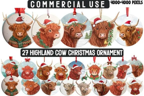 Download Highland Cow Christmas Ornament Bundle - Christmas ornament Collection