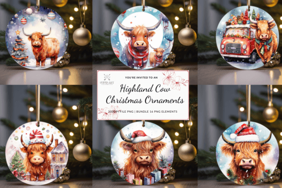 Download Highland Cow Christmas Ornaments Bundle - Christmas ornament Collection