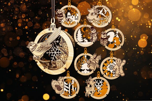 Download Set of 9 3D Christmas Ornaments - Christmas ornament Collection